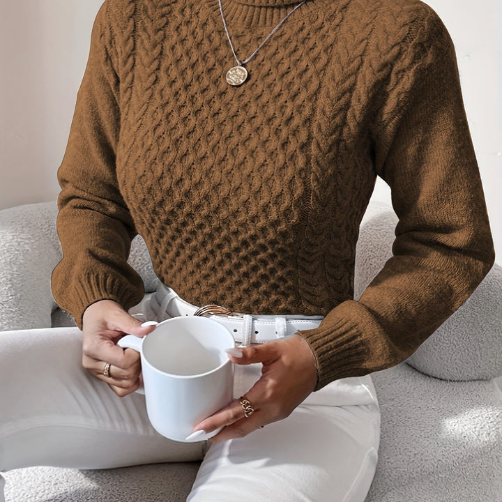 Women's Fitted Turtleneck Cable Aran Jumper 14