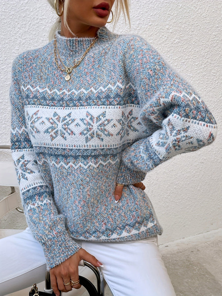 Women's Snowflake Mock Neck Christmas Jumper
