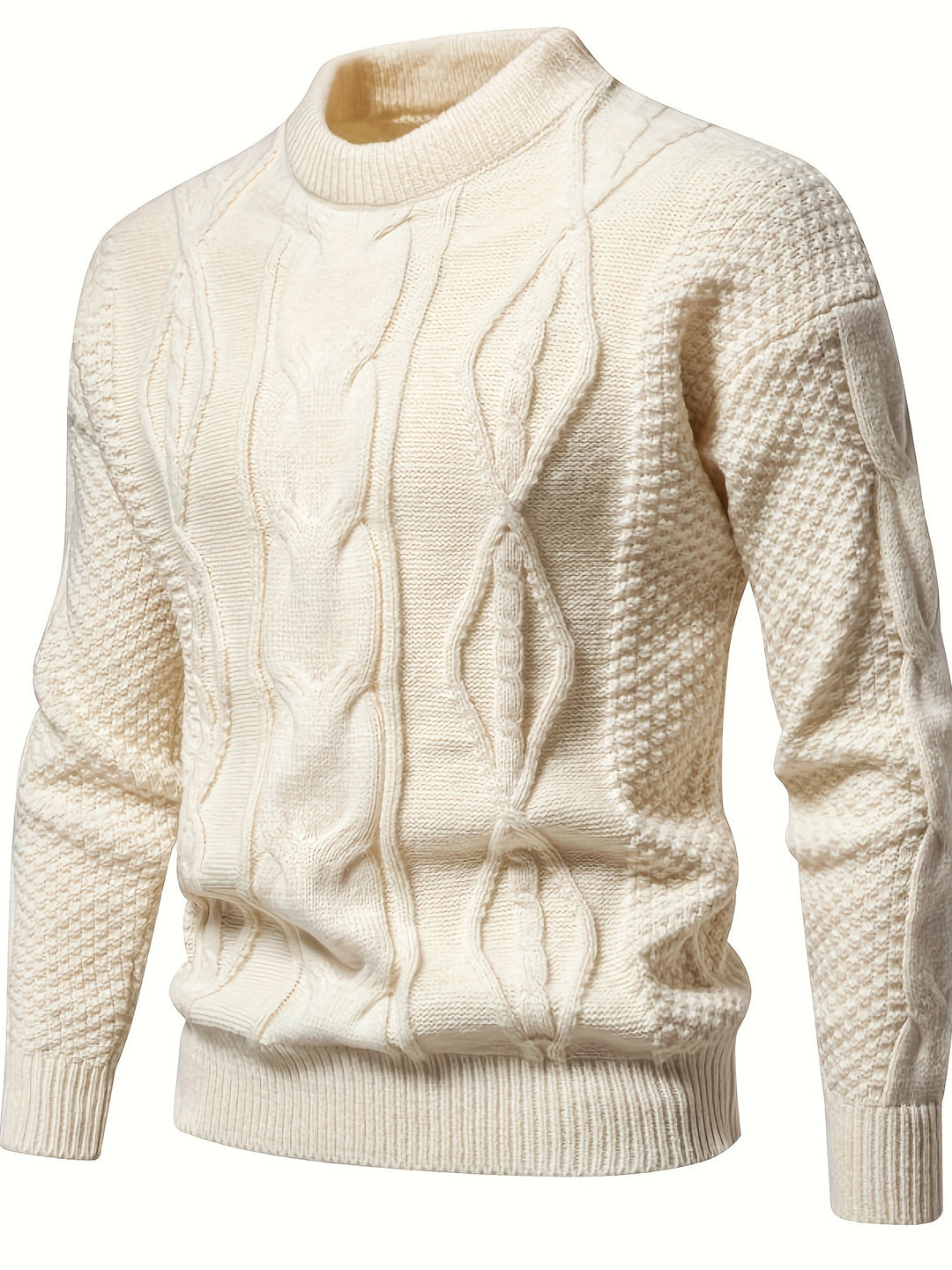 Men's Crew Neck Honeycomb Cable Aran Jumper 1