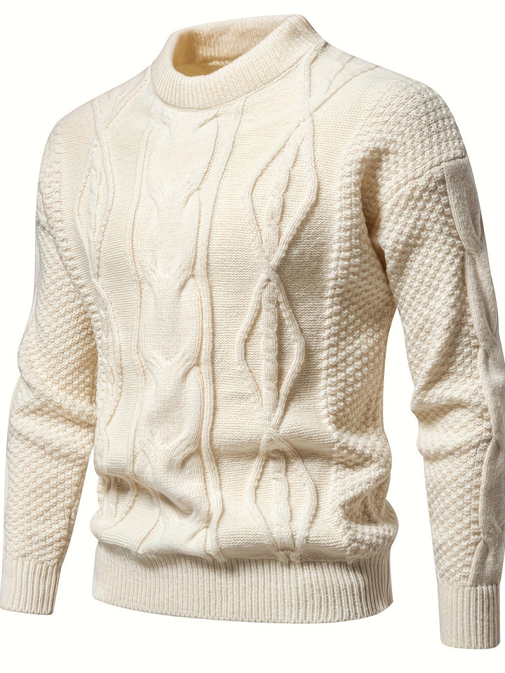 Men's Crew Neck Honeycomb Cable Aran Jumper 1