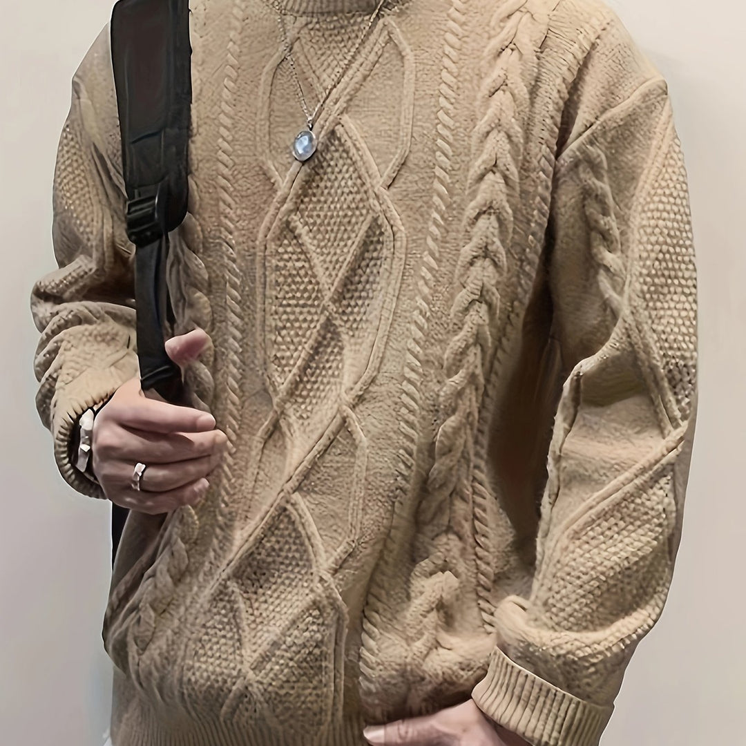 Men's Crew Neck Chunky Cable Aran Jumper 14