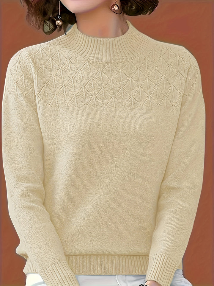 Women's Mock Neck Diamond Knit Aran Jumper 6
