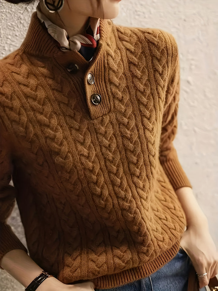 Women's Stand Collar Cable Aran Jumper 2