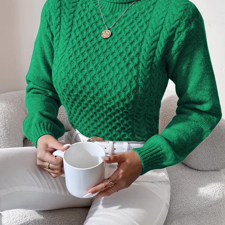 Women's Fitted Turtleneck Cable Aran Jumper 12