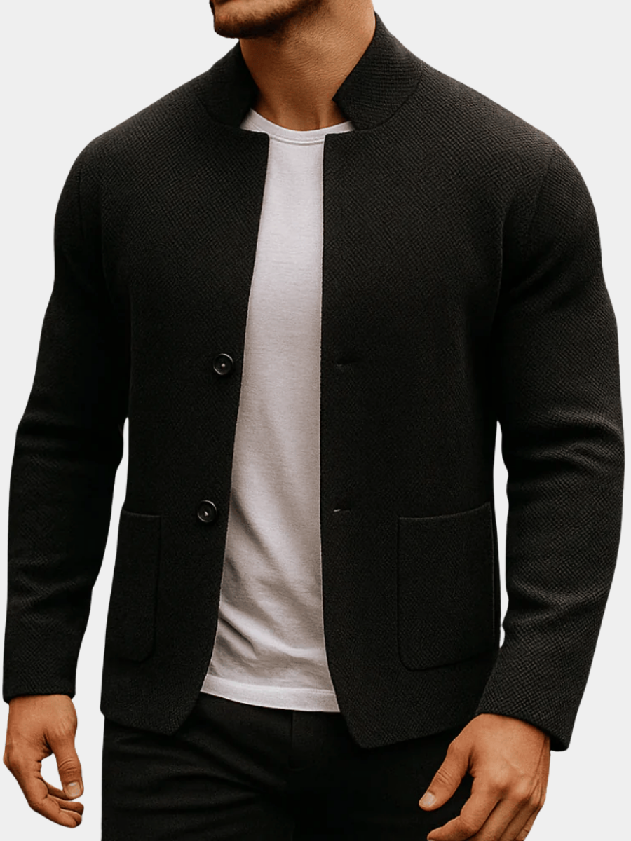 Frederick | Men's Textured Knit Cardigan with Mandarin Collar