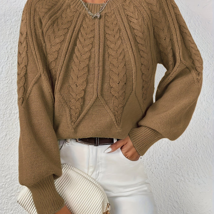 Women's Balloon Sleeve Cable Knit Aran Jumper 19