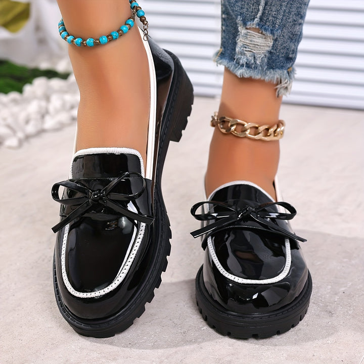 Women's Patent Tassel Bow Chunky Loafers 10