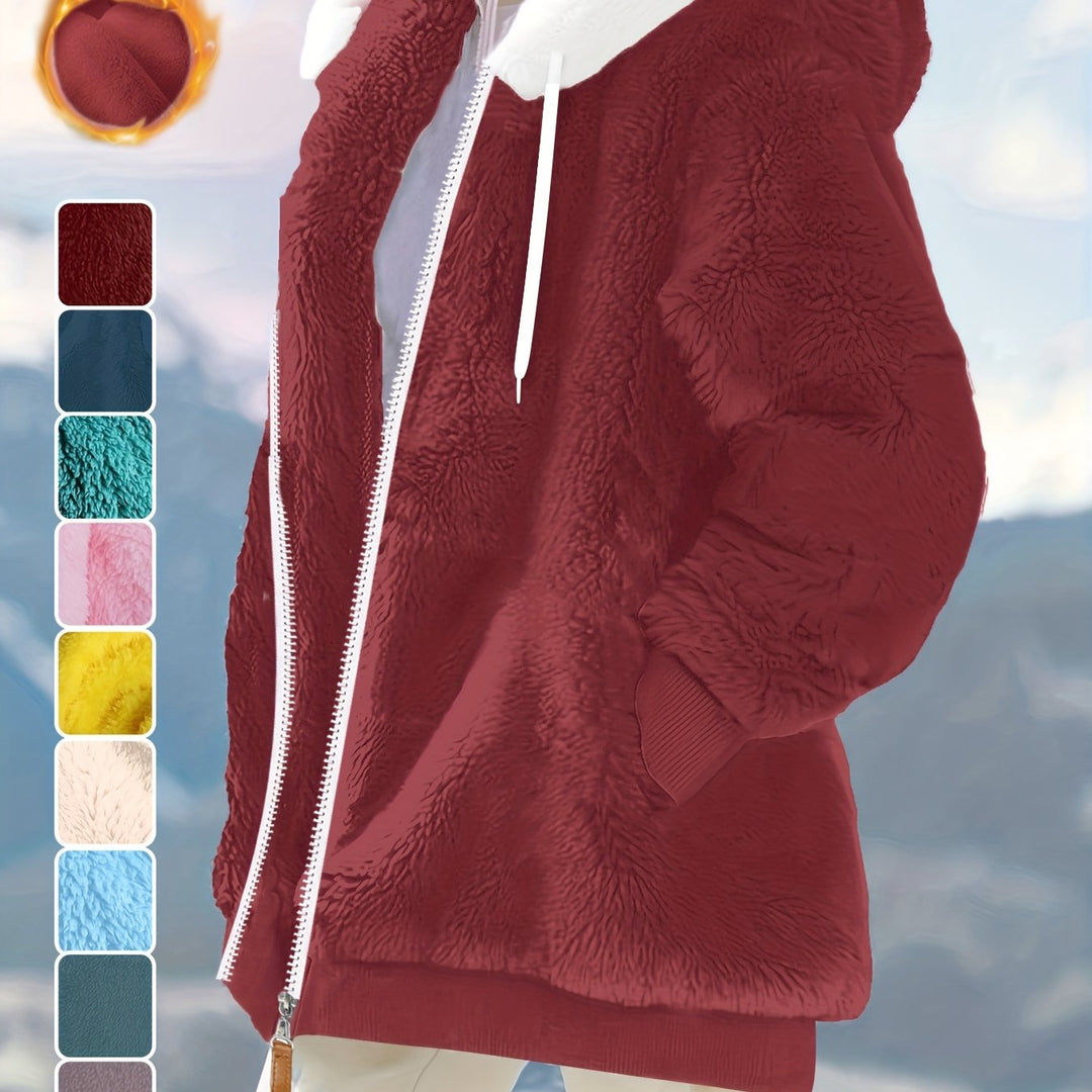 Women's Plus Size Oversized Sherpa Fleece Zip Up Hoodie Jacket 19
