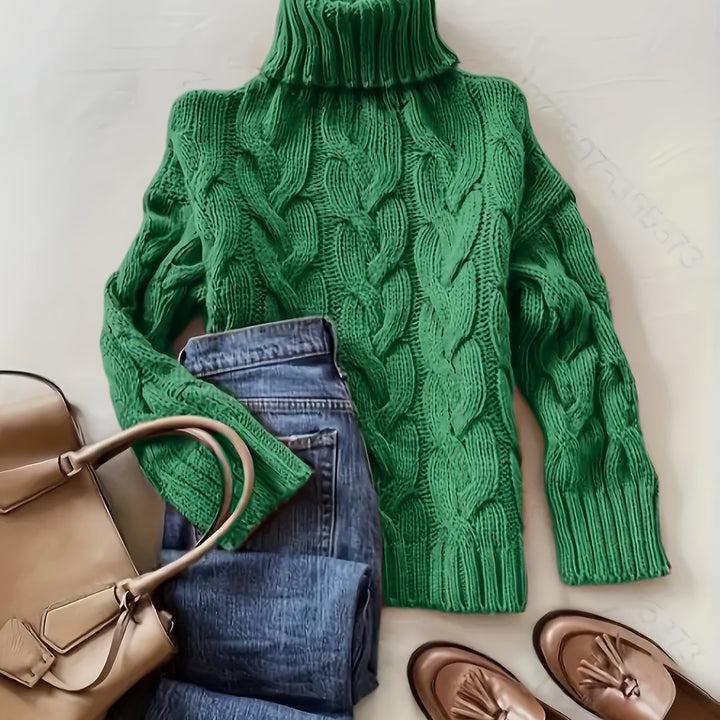 Women's Chunky Turtleneck Cable Aran Jumper 13