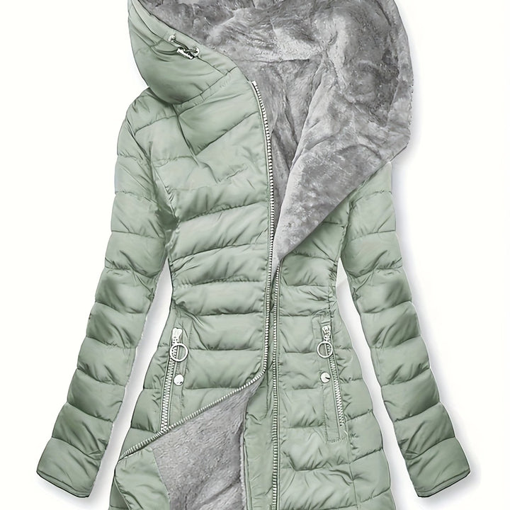 Women's Mid Length Fleece Lined Hooded Quilted Jacket 14