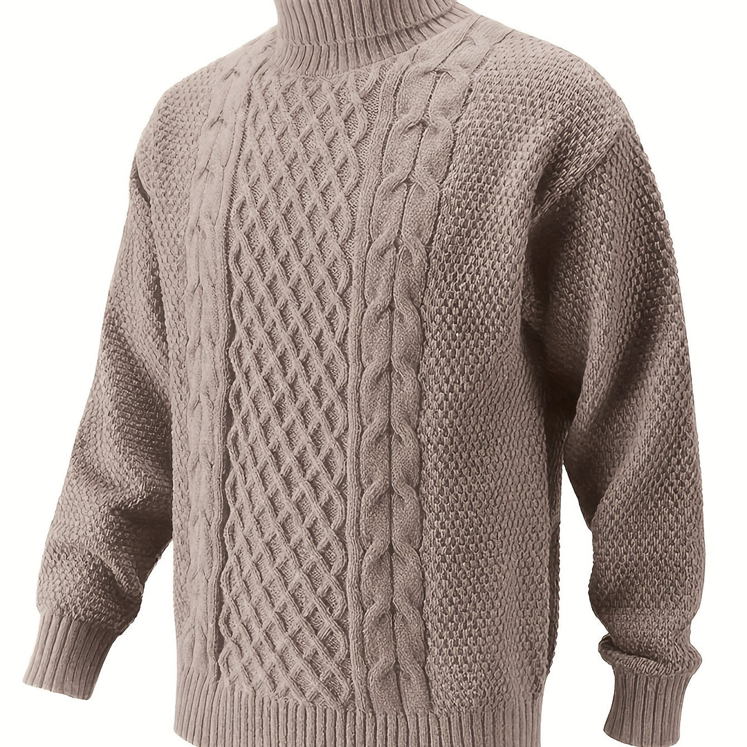 Men's Turtleneck Cable Knit Aran Jumper 14