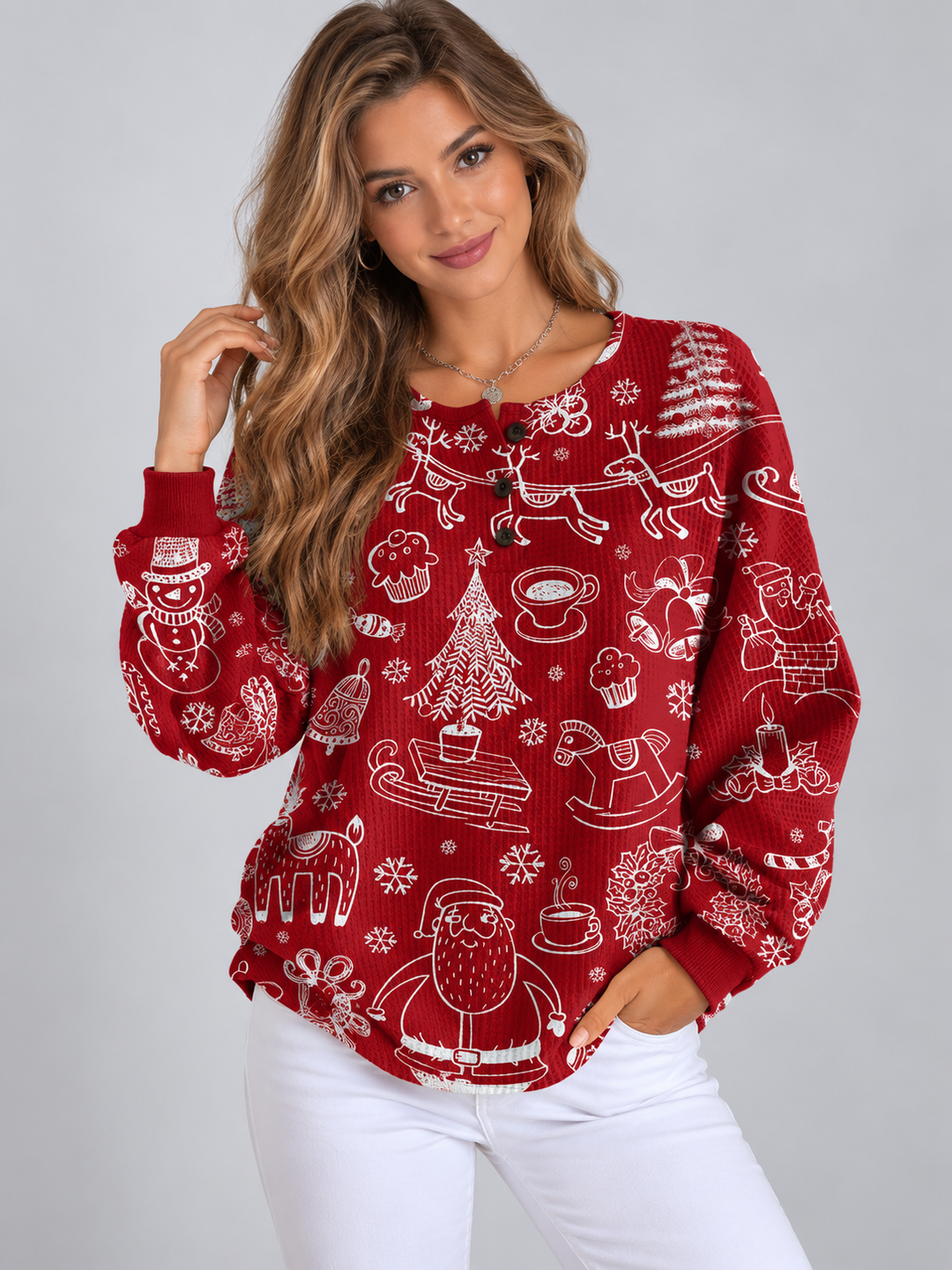 Women's Fleece Christmas Jumper - Red