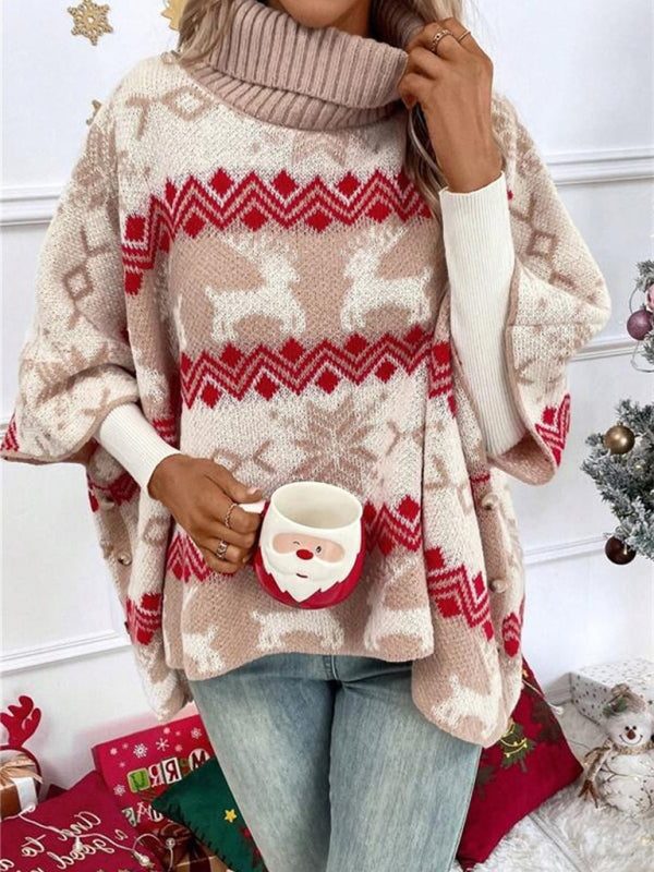 Women's Oversized Turtleneck Christmas Jumper - Red