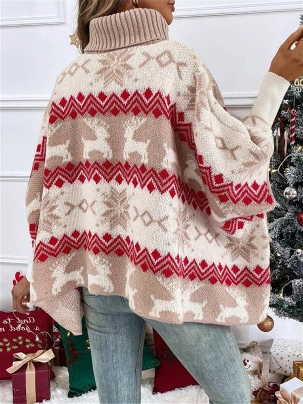 Women's Oversized Turtleneck Christmas Jumper - Red