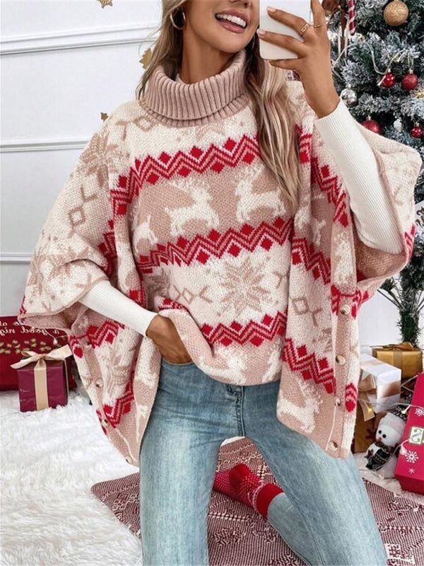 Women's Oversized Turtleneck Christmas Jumper - Red