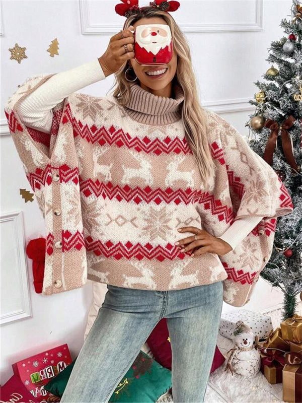 Women's Oversized Turtleneck Christmas Jumper - Red