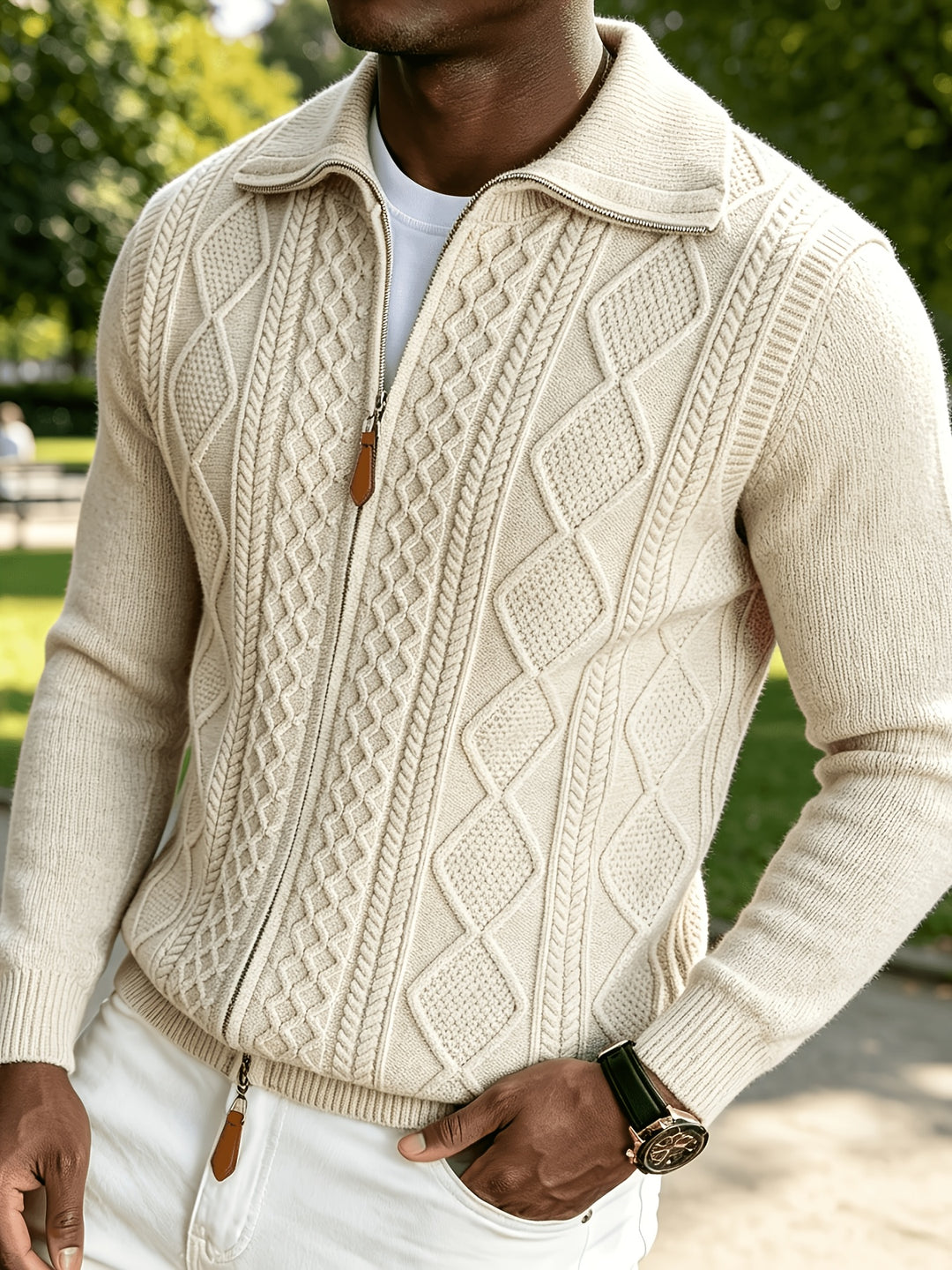 Men's Zip Up Cable Knit Aran Cardigan 1