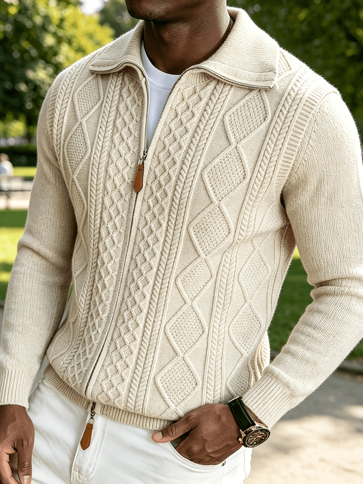 Men's Zip Up Cable Knit Aran Cardigan 1