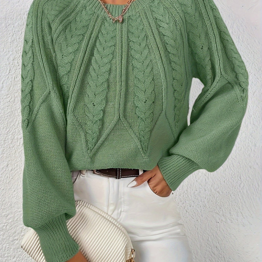 Women's Balloon Sleeve Cable Knit Aran Jumper 12