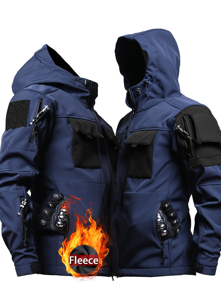 Men's Fleece Lined Hooded Softshell Multi Pocket Jacket 4