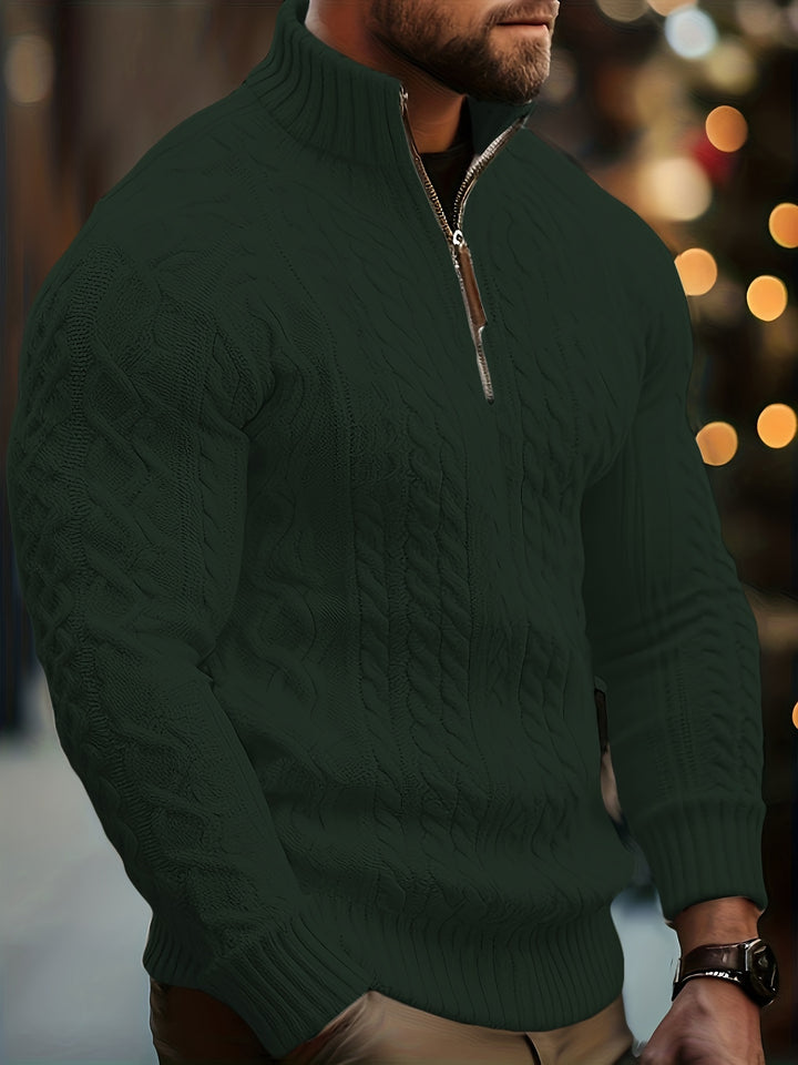 Men's Half Zip Chunky Cable Knit Aran Jumper 3