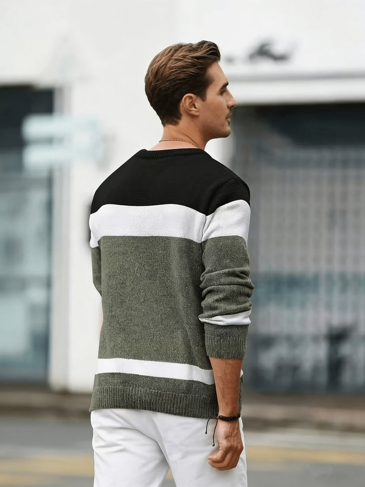 Men's Colour Block Crew Neck Cable Aran Jumper 10