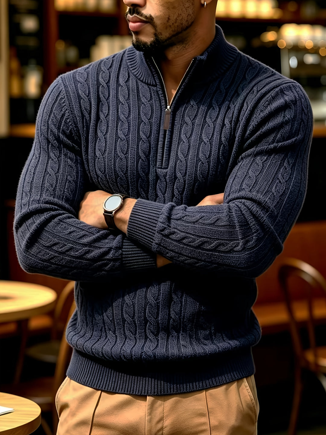 Men's Quarter Zip Cable Knit Aran Jumper 6