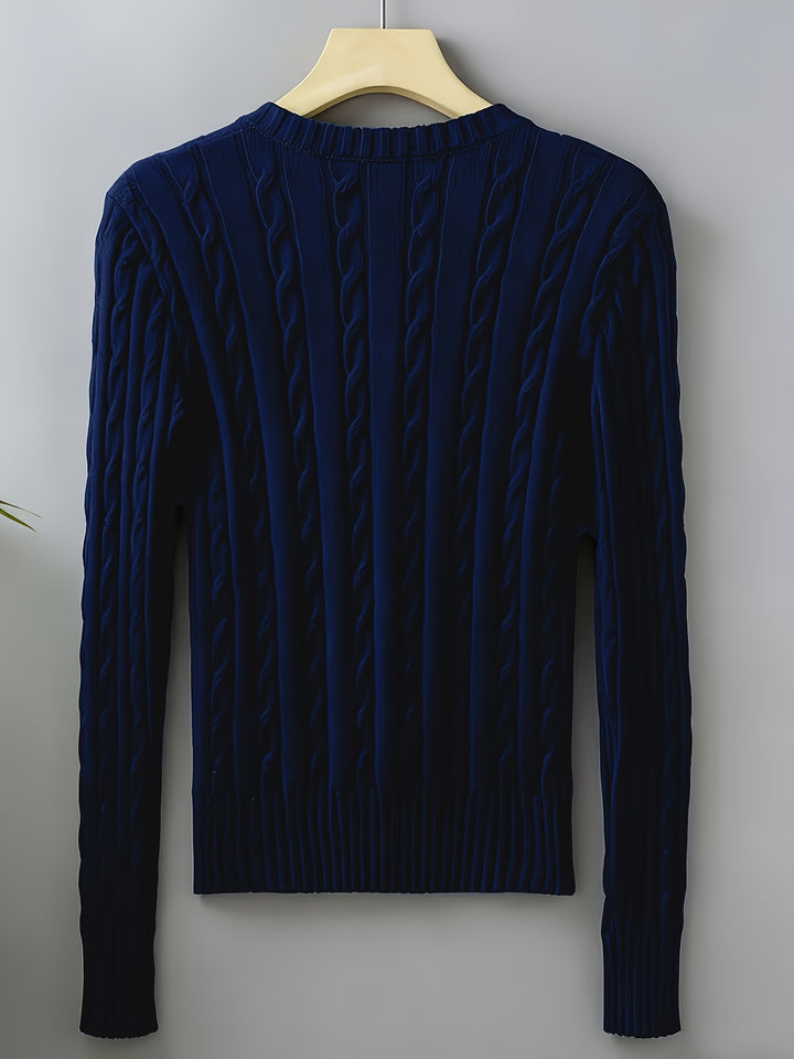 Women's Fitted V Neck Cable Aran Jumper 7
