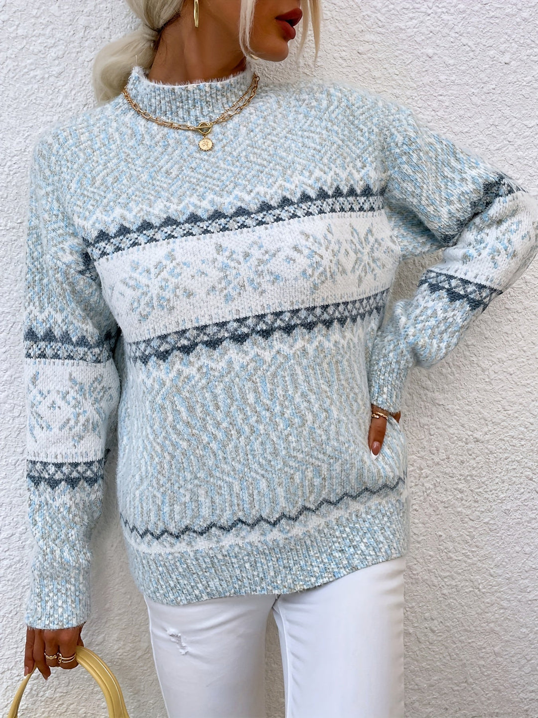 Women's Snowflake Mock Neck Christmas Jumper
