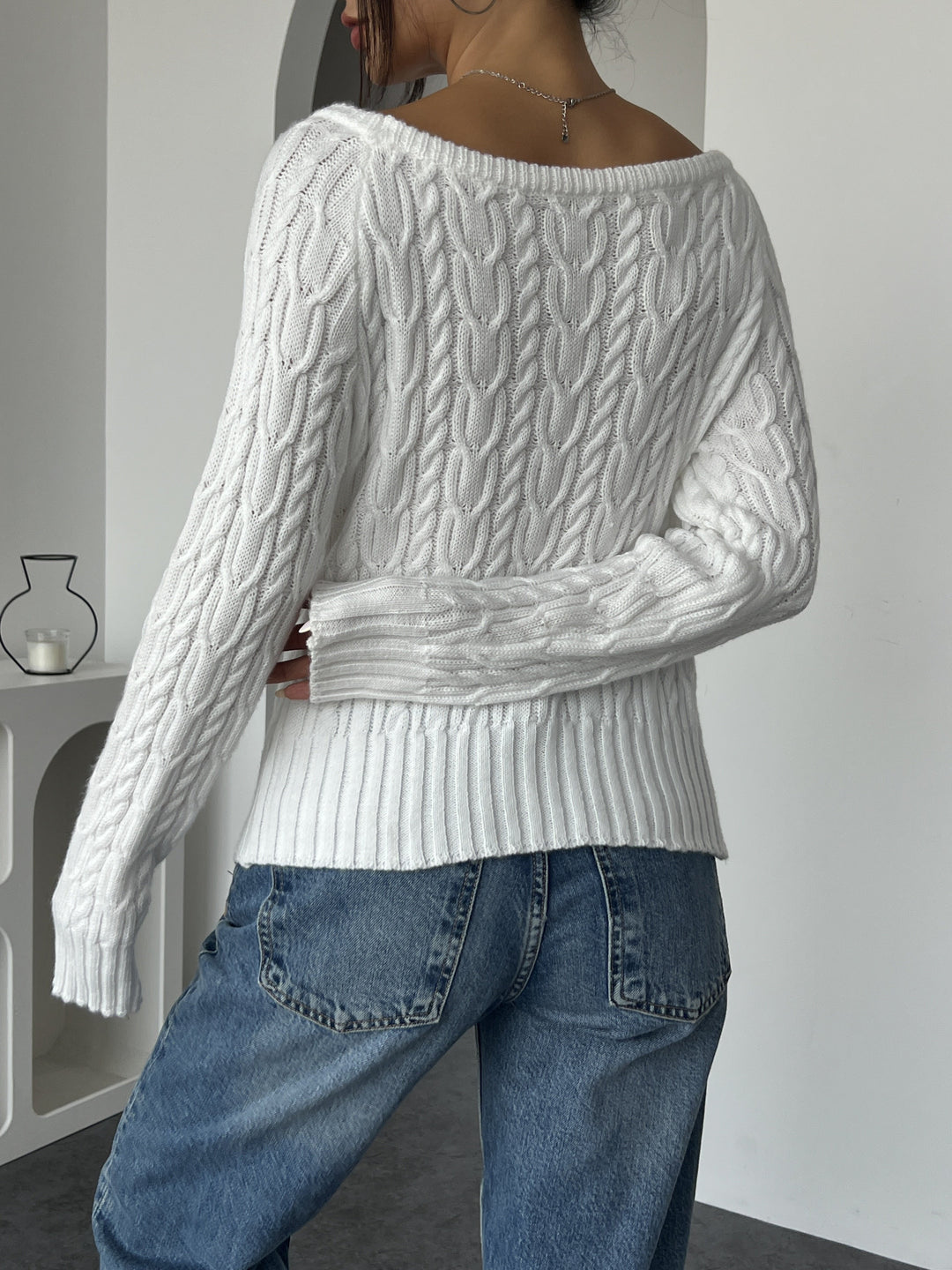 Women's Fitted Cable Knit Aran Sweater 4