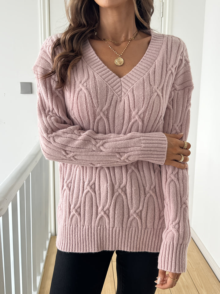 Women's Oversized V Neck Cable Aran Jumper 4