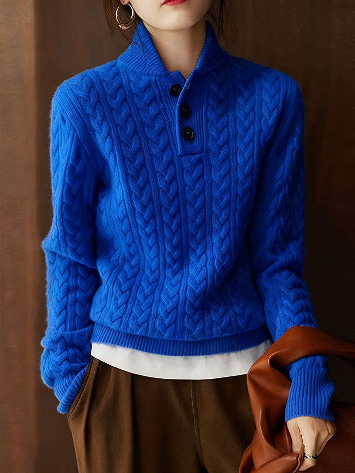 Women's Cable Knit Collared Aran Jumper 1