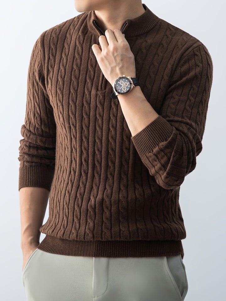 Men's Fleece Lined Quarter Zip Aran Jumper 3