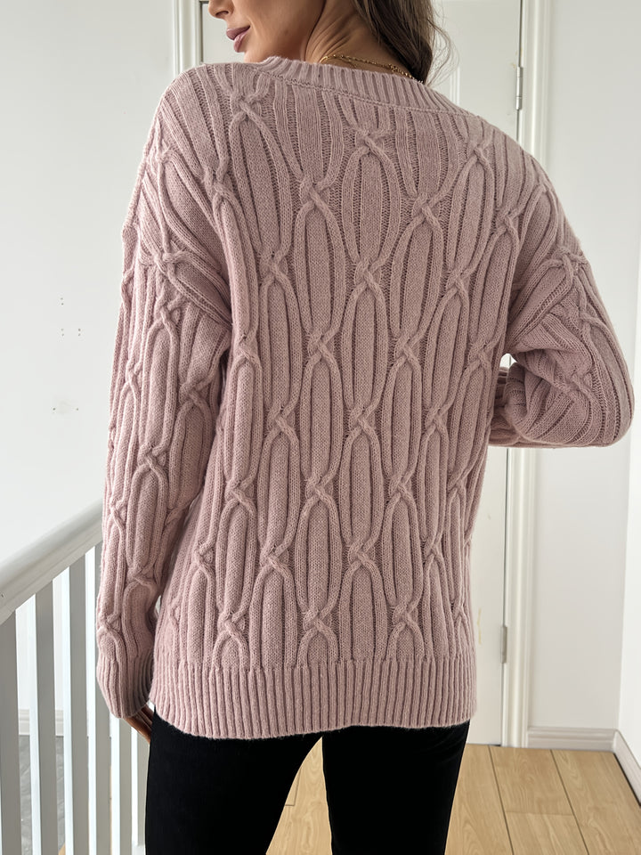 Women's Oversized V Neck Cable Aran Jumper 2