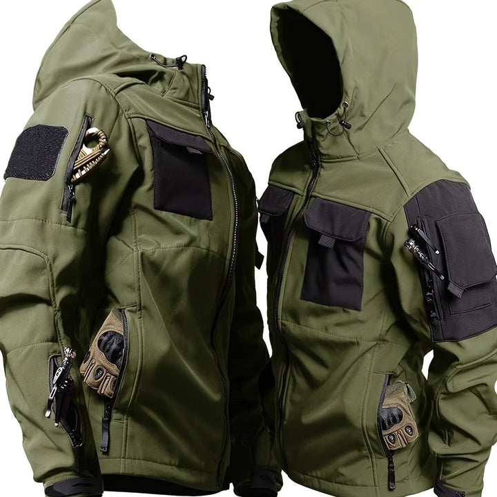 Men's Fleece Lined Hooded Softshell Multi Pocket Jacket 11