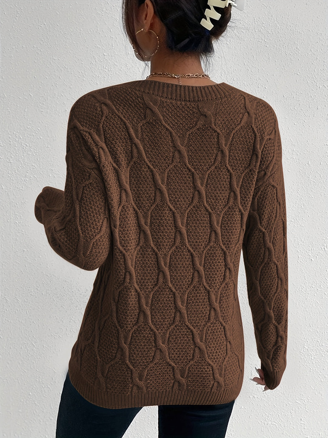 Women's Cosy Crew Neck Cable Aran Jumper 8