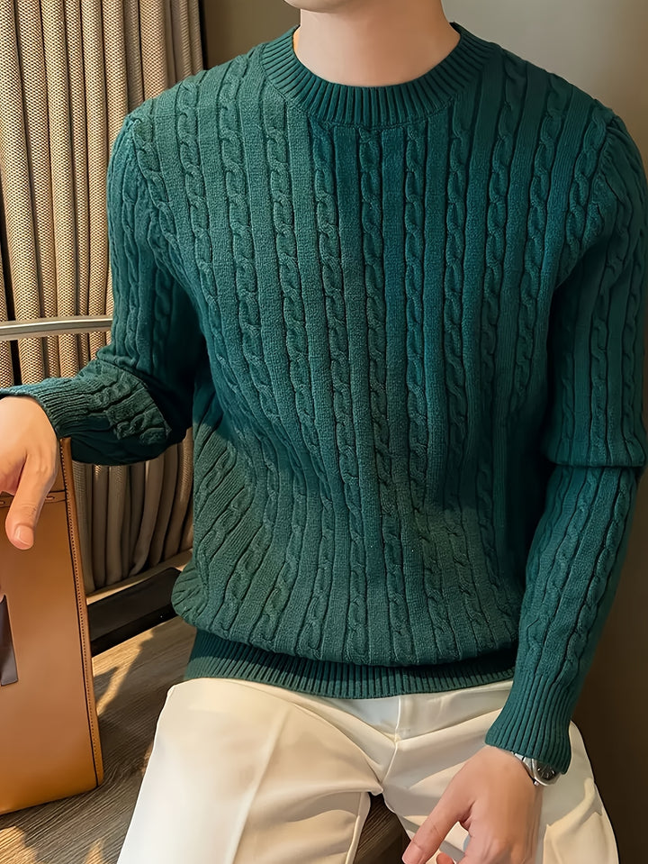 Men's Crew Neck Twisted Cable Aran Jumper 3