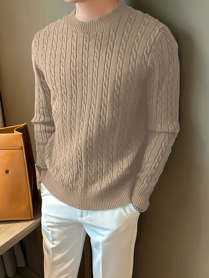 Men's Crew Neck Twisted Cable Aran Jumper 4