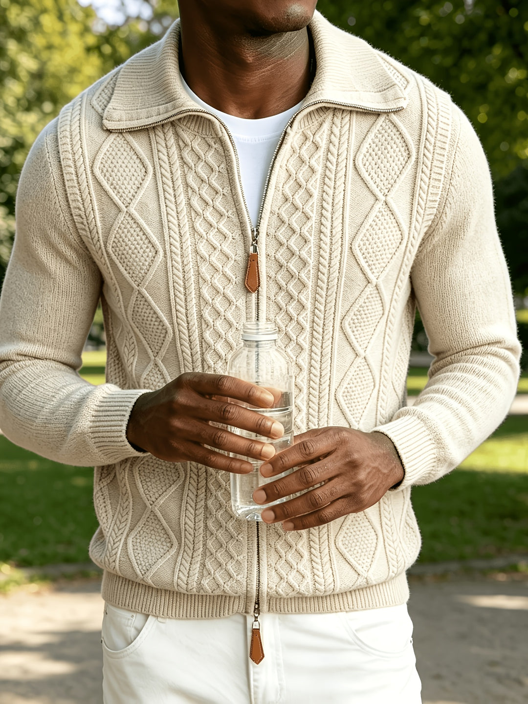 Men's Zip Up Cable Knit Aran Cardigan 5