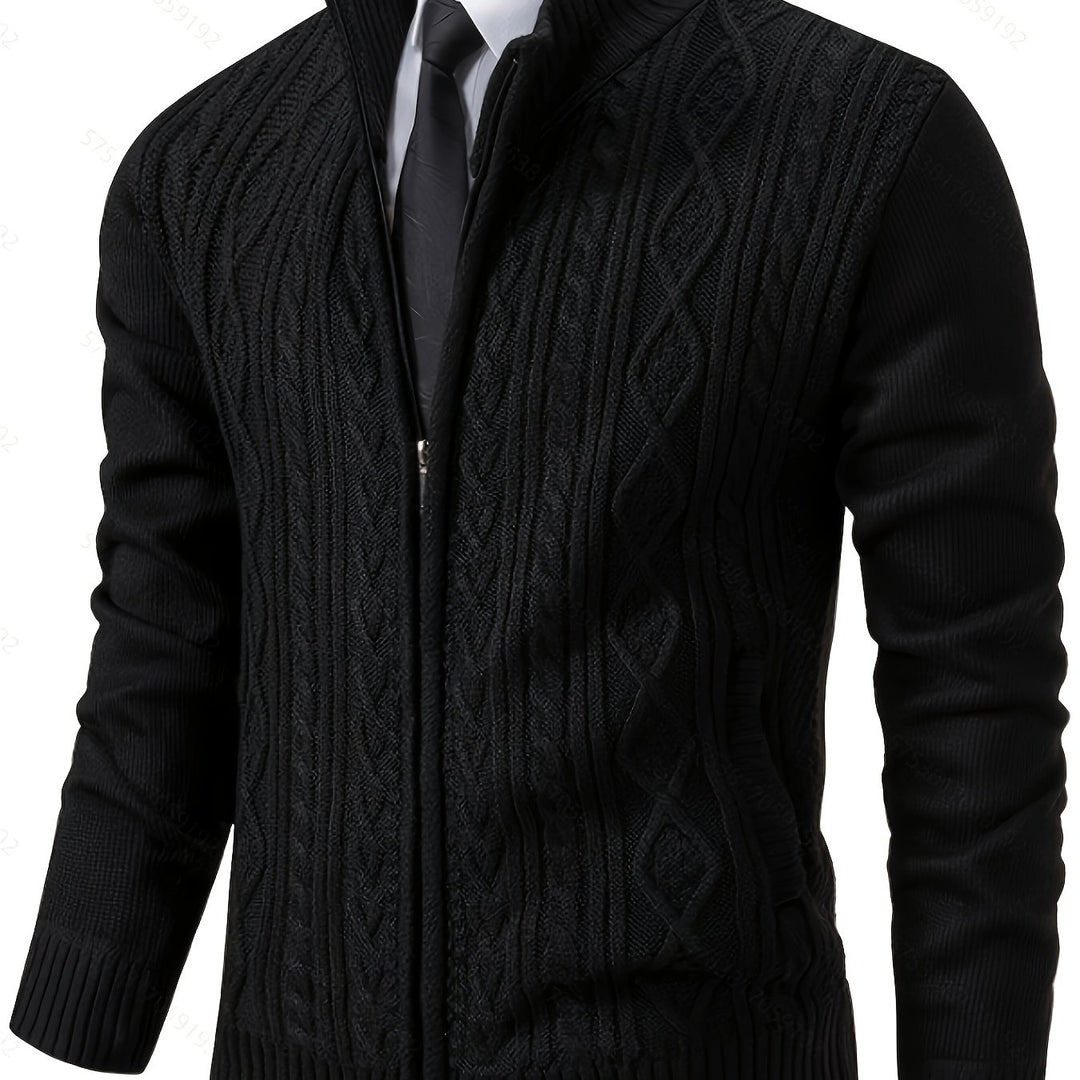 Men's Zip Up Stand Collar Aran Cardigan 15