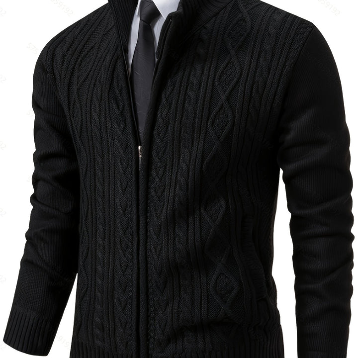 Men's Zip Up Stand Collar Aran Cardigan 15