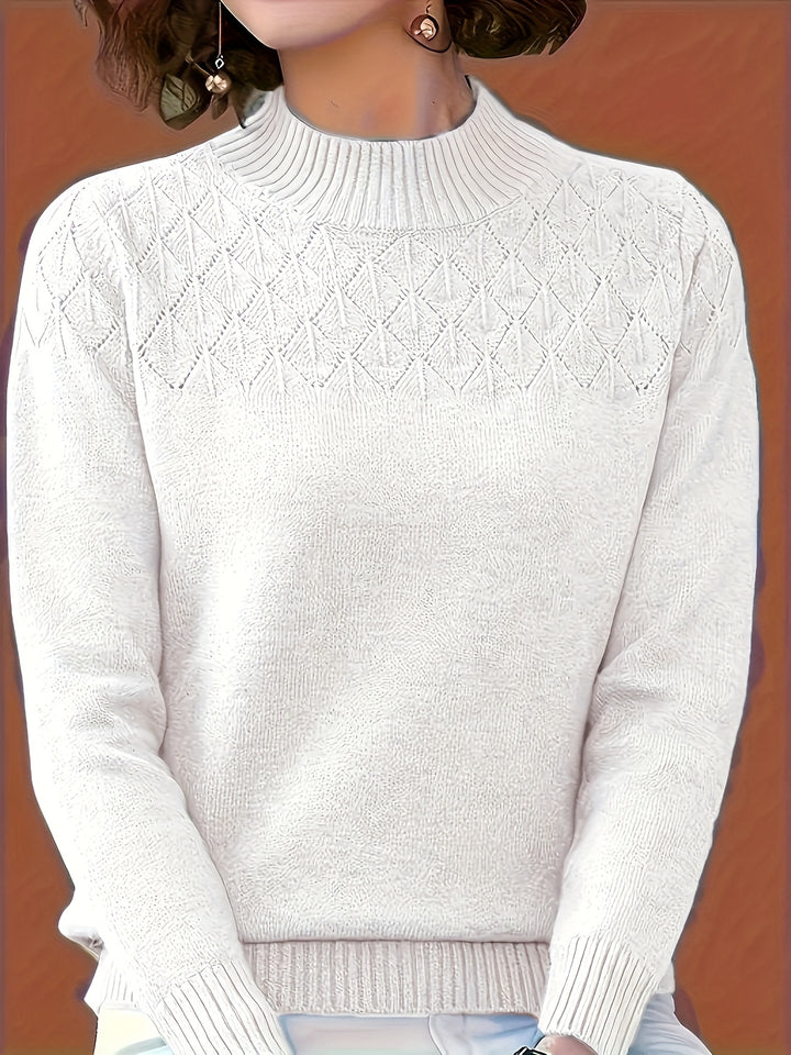 Women's Mock Neck Diamond Knit Aran Jumper 5