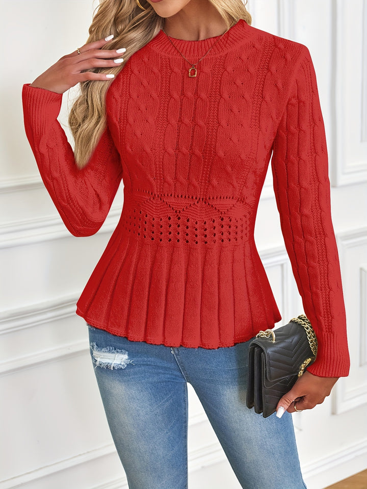 Women's Cable Knit Peplum Aran Jumper 1
