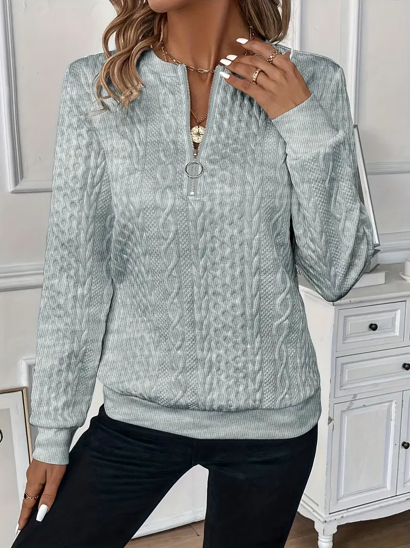 Women's Cable Knit Zip Neck Sweater