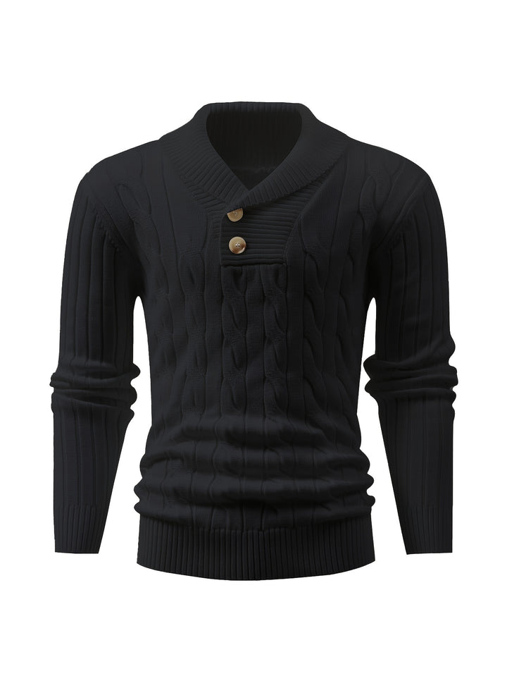 Men's Shawl Collar Ribbed Knit Aran Jumper 3
