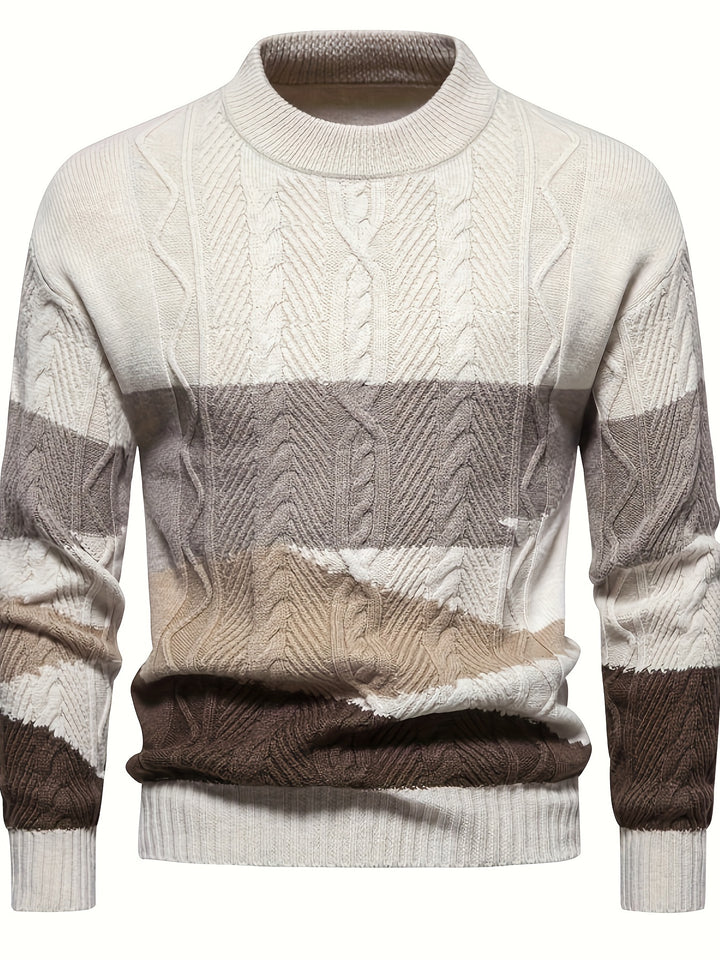 Men's Abstract Colour Block Cable Knit Aran Jumper 5