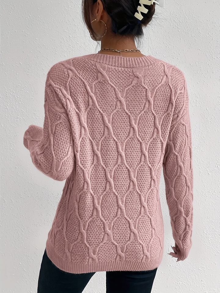 Women's Cosy Crew Neck Cable Aran Jumper 9