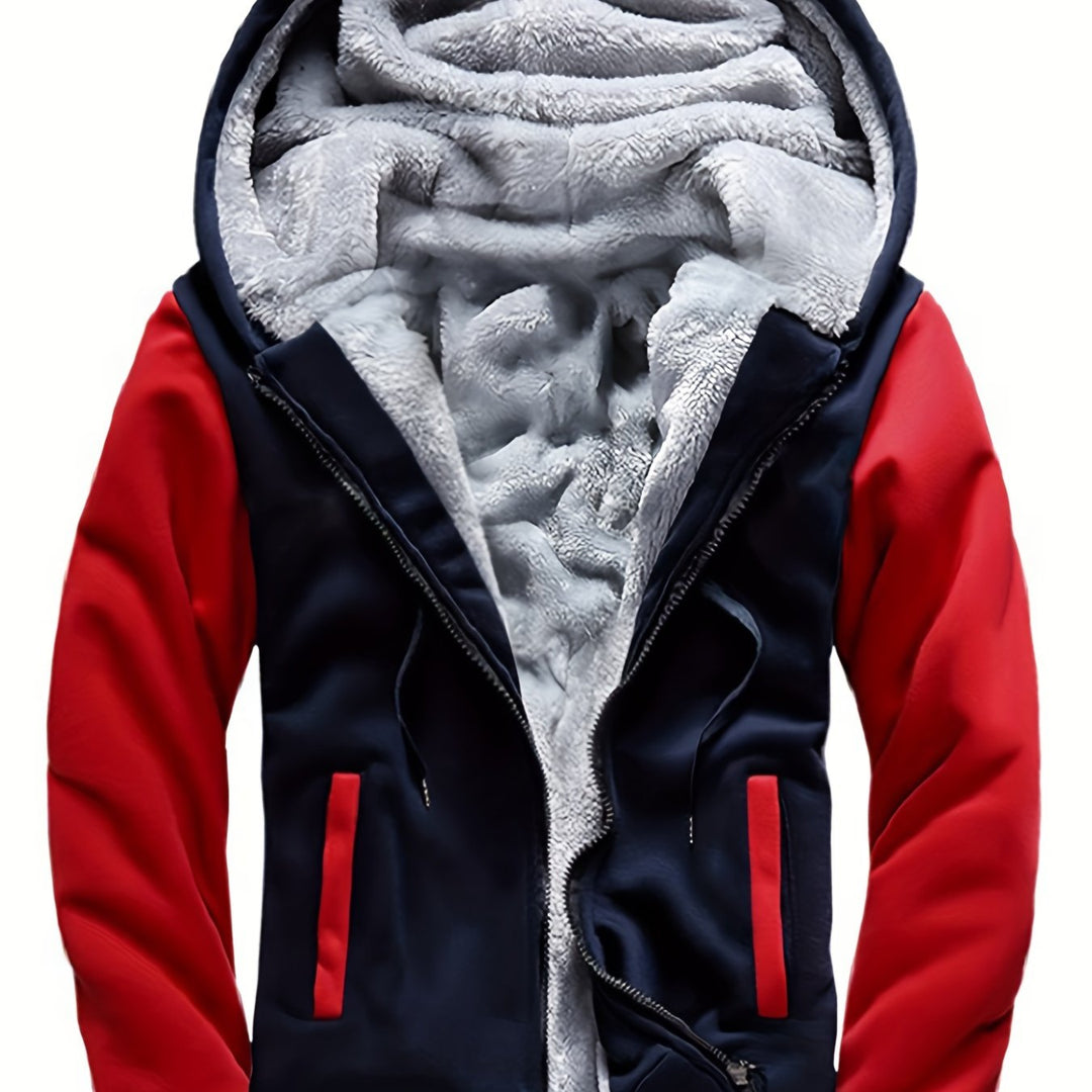 Men's Sherpa Lined Colour Block Zip Up Hoodie Jacket 14