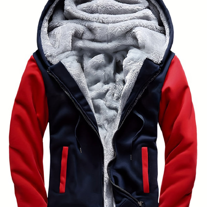 Men's Sherpa Lined Colour Block Zip Up Hoodie Jacket 14