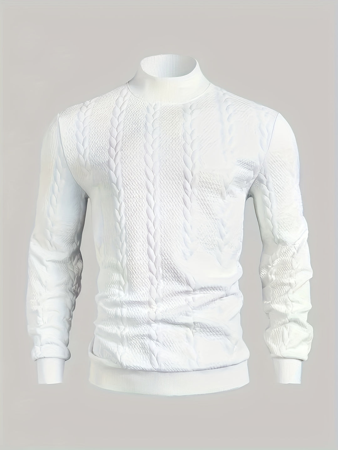 Men's Mock Neck Textured Knit Aran Jumper 10